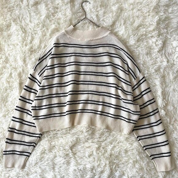 Mockya Neck Striped Short Knit XL White x Navy - Picture 5 of 6